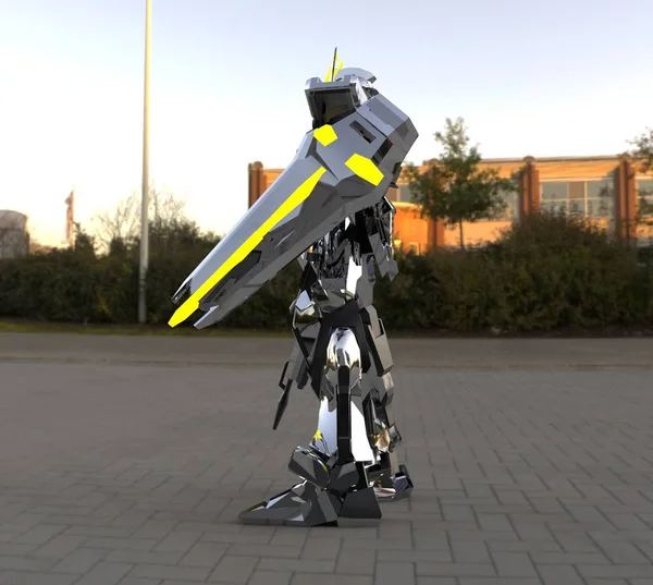 Sci Mecha Katona Áll Katonai Futurisztikus Robot Mecha Egy Pilóta — Stock Fotó