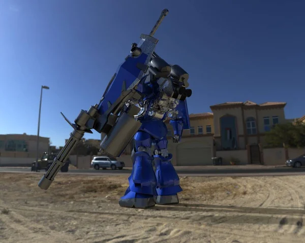 Sci Mecha Soldier Standing Military Futuristic Robot Mecha Controlled Pilot — 스톡 사진