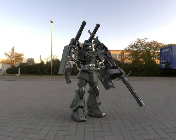 Soldat Méca Science Fiction Debout Robot Militaire Futuriste Mecha Contrôlé — Photo