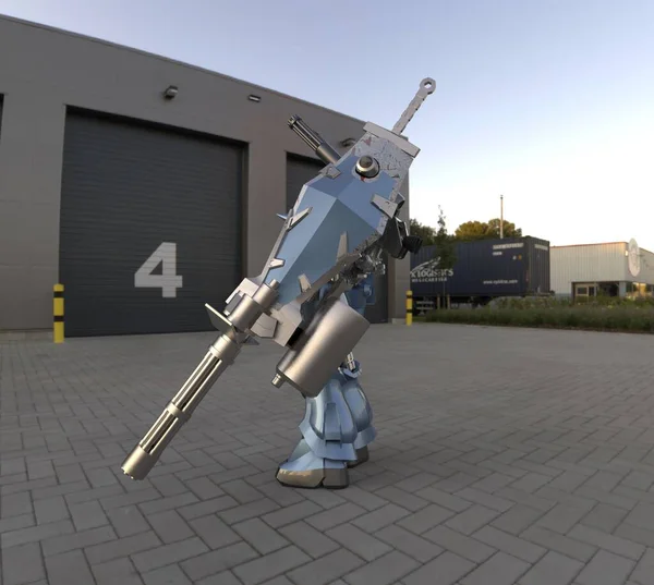 Sci Mecha Στρατιώτης Στέκεται Στρατιωτικό Φουτουριστικό Ρομπότ Μηχανήματα Ελεγχόμενα Από — Φωτογραφία Αρχείου