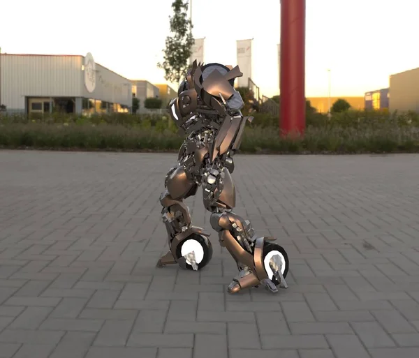 Soldat Méca Science Fiction Debout Robot Militaire Futuriste Mecha Contrôlé — Photo