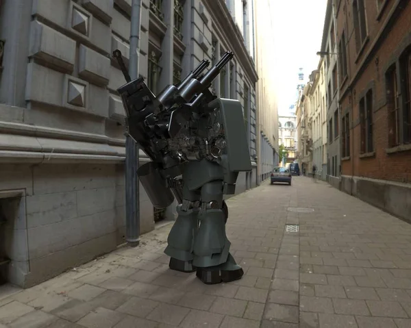 Soldat Méca Science Fiction Debout Robot Militaire Futuriste Mecha Contrôlé — Photo