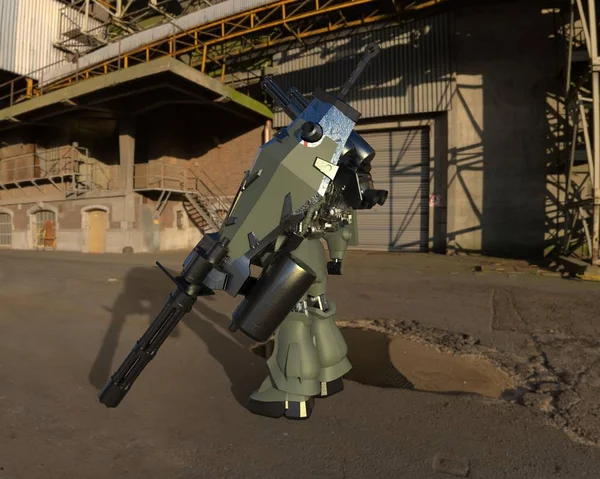 Sci Mecha Sotilas Seisoo Armeijan Futuristinen Robotti Ohjaajan Ohjaama Meka — kuvapankkivalokuva