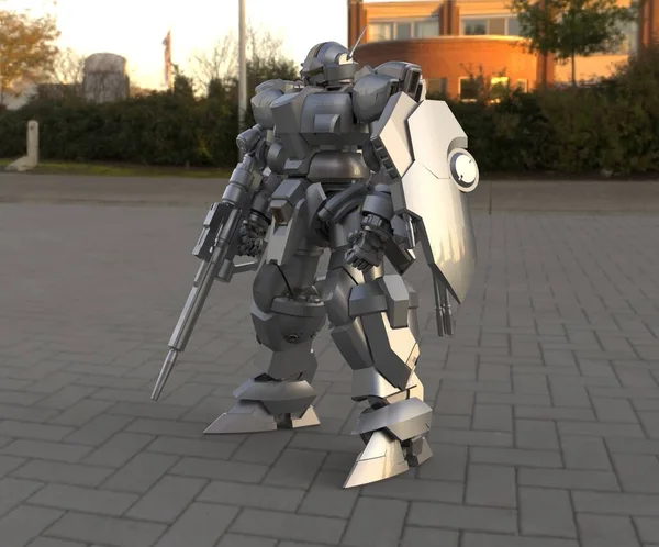 Sci Mecha Soldier Standing Military Futuristic Robot Mecha Controlled Pilot — 스톡 사진