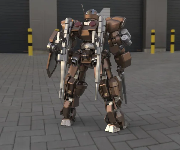 Sci Mecha Soldier Standing Military Futuristic Robot Mecha Controlled Pilot — 스톡 사진