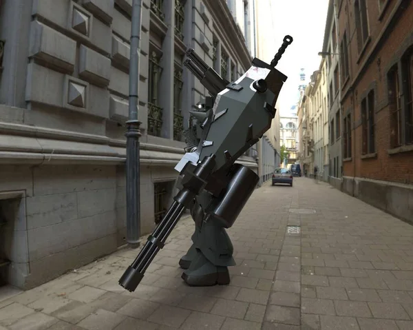 Sci Mecha Soldaat Staat Militaire Futuristische Robot Mecha Bestuurd Door — Stockfoto