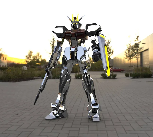 Sci Mecha Soldier Standing Military Futuristic Robot Mecha Controlled Pilot — 스톡 사진