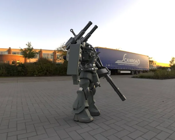 Prajurit Sci Mecha Berdiri Robot Militer Futuristik Mecha Dikendalikan Oleh — Stok Foto