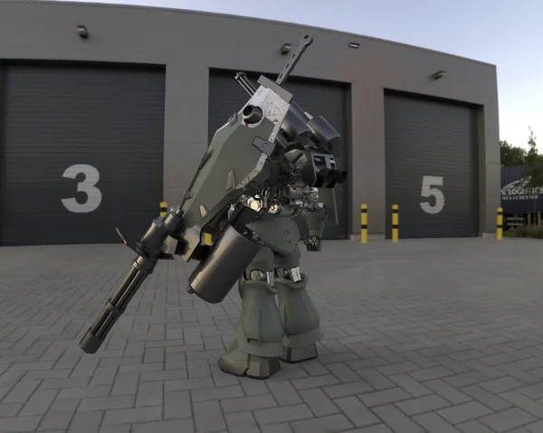 Sci Mecha Soldier Standing Military Futuristic Robot Mecha Controlled Pilot — 스톡 사진