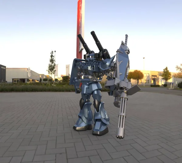 Sci Mecha Soldier Standing Military Futuristic Robot Mecha Controlled Pilot — 스톡 사진