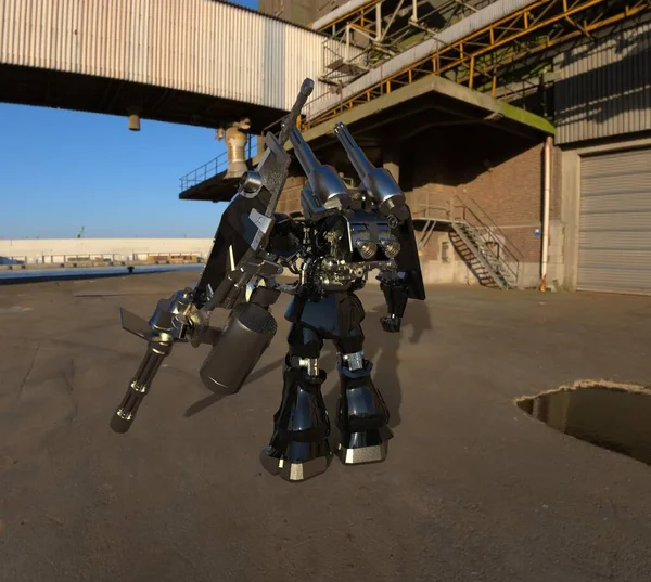 Sci Mecha Soldier Standing Military Futuristic Robot Mecha Controlled Pilot — Stock Photo, Image