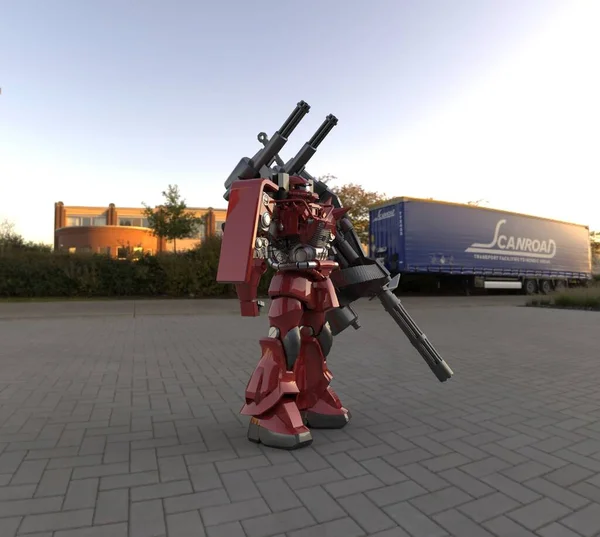 Sfのメカ兵士が立っている 軍の未来型ロボット操縦士が操縦する機械 — ストック写真