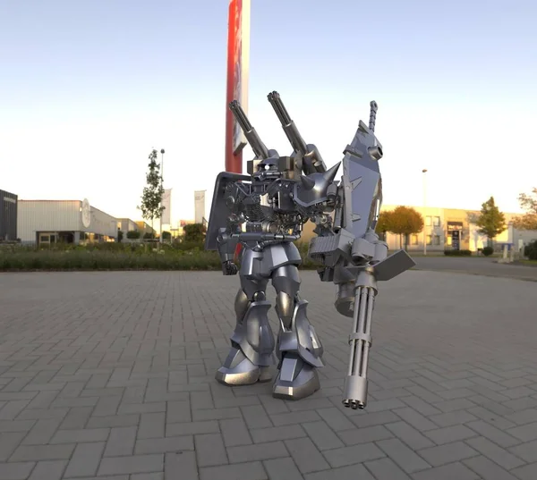 Sci Mecha Soldier Standing Military Futuristic Robot Mecha Controlled Pilot — 스톡 사진