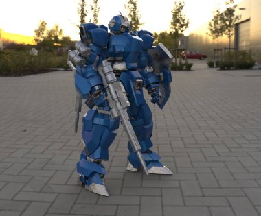 Bilim kurgu meka askeri ayakta duruyor. Askeri gelecekçi robot. Mekagodzilla bir pilot tarafından kontrol ediliyor.