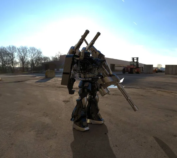 Sci Mecha Soldier Standing Military Futuristic Robot Mecha Controlled Pilot — 스톡 사진