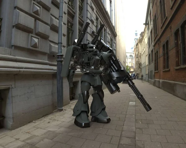 Sci Mecha Soldaat Staat Militaire Futuristische Robot Mecha Bestuurd Door — Stockfoto