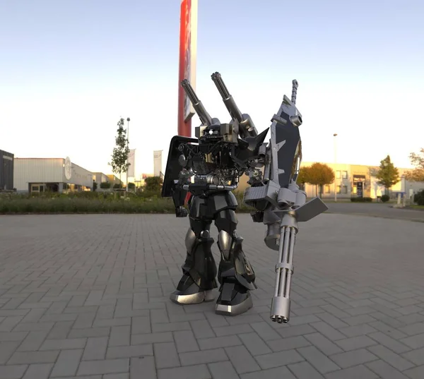 Sci Mecha Soldier Standing Military Futuristic Robot Mecha Controlled Pilot — 스톡 사진