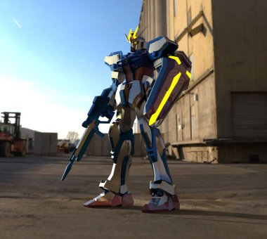 Bilim kurgu meka askeri ayakta duruyor. Askeri gelecekçi robot. Mekagodzilla bir pilot tarafından kontrol ediliyor.