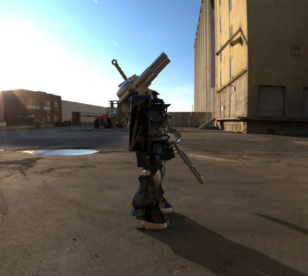 Soldado Mecánico Ciencia Ficción Pie Robot Futurista Militar Mecha Controlada — Foto de Stock