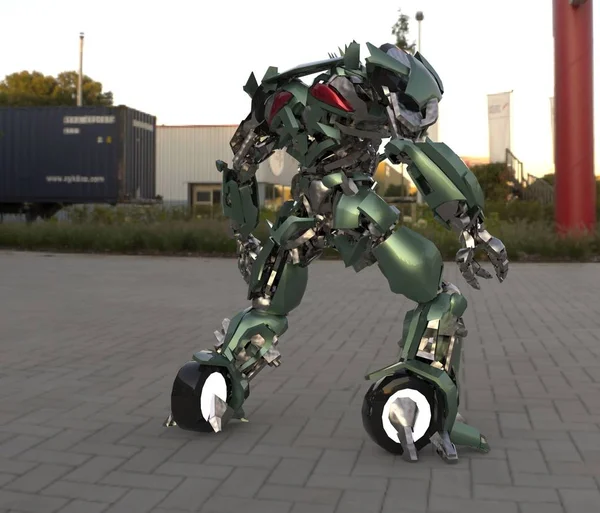 Sci Mecha Voják Stojí Vojenský Futuristický Robot Mecha Řízená Pilotem — Stock fotografie