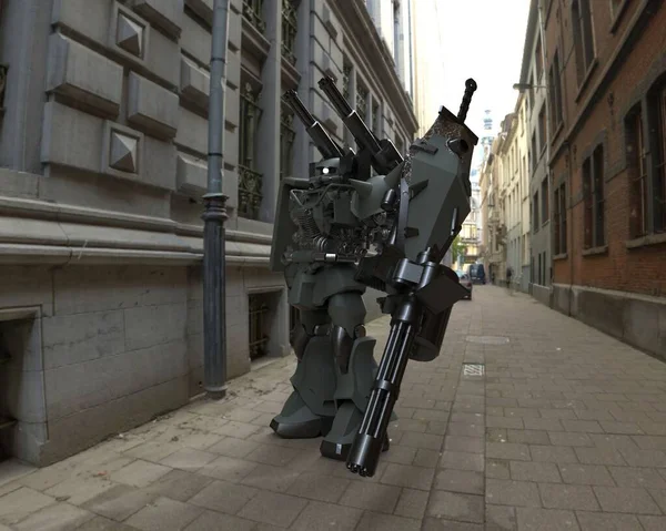 Soldat Méca Science Fiction Debout Robot Militaire Futuriste Mecha Contrôlé — Photo