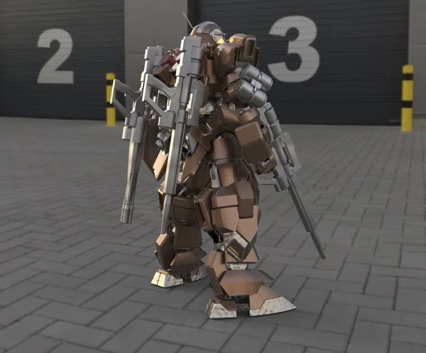 Sci Mecha Soldat Picioare Robotul Futurist Militar Mecha Controlat Pilot — Fotografie, imagine de stoc