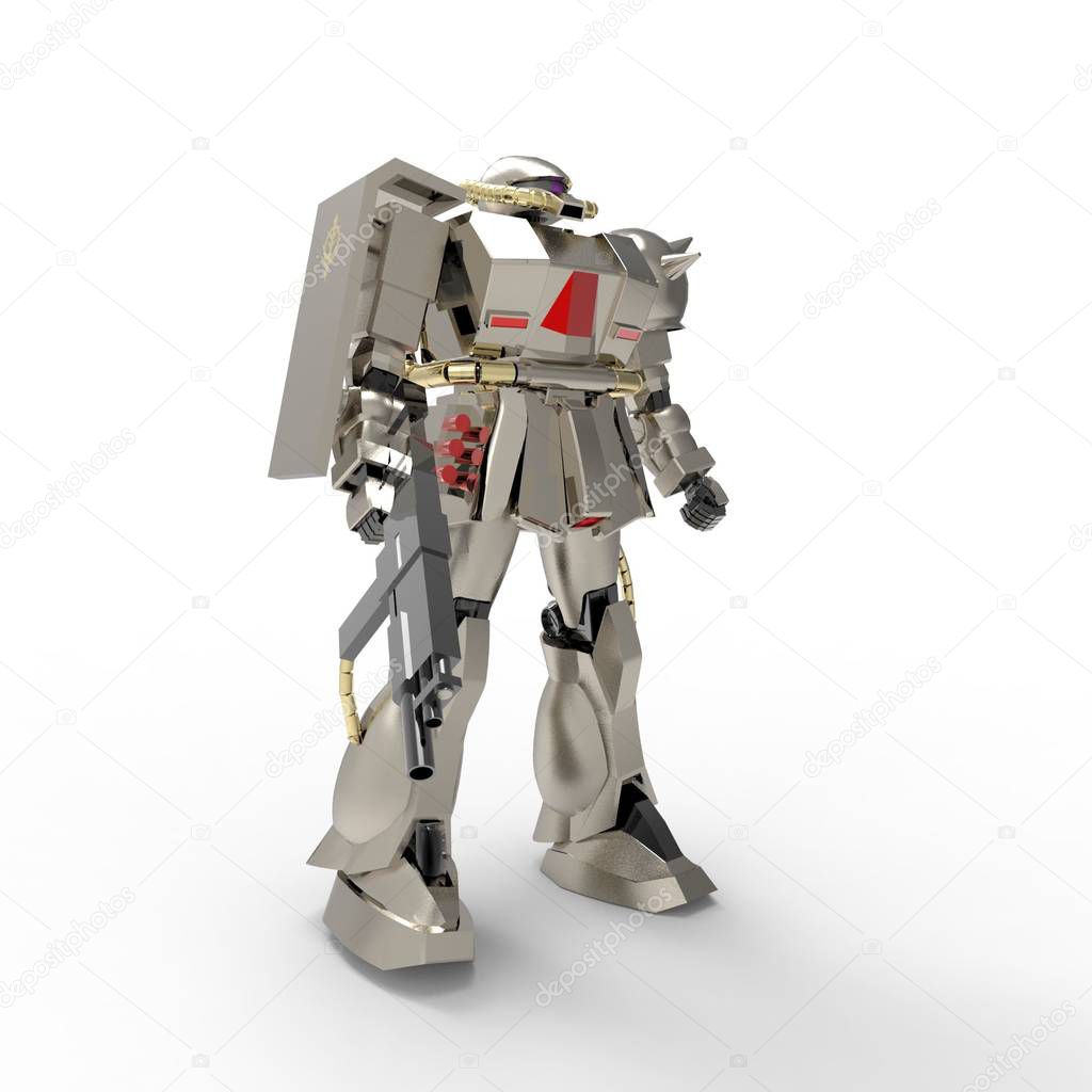 Sci-fi mecha soldier standing. Military futuristic robot. Mecha controlled by a pilot