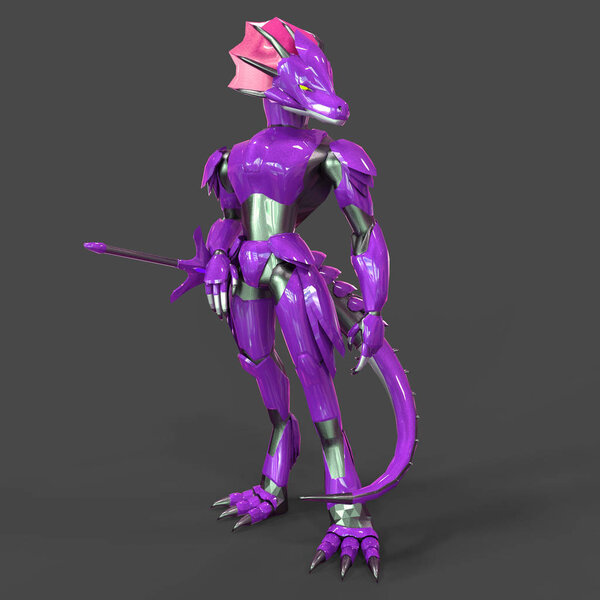 Научно-фантастический механик стоит на ногах. Военный футуристический робот. Меча под управлением пилота
