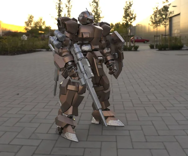 Sci Mecha Soldier Standing Military Futuristic Robot Mecha Controlled Pilot — 스톡 사진