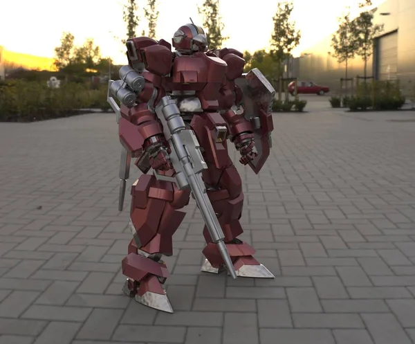 Sci Mecha Soldier Standing Military Futuristic Robot Mecha Controlled Pilot — 스톡 사진