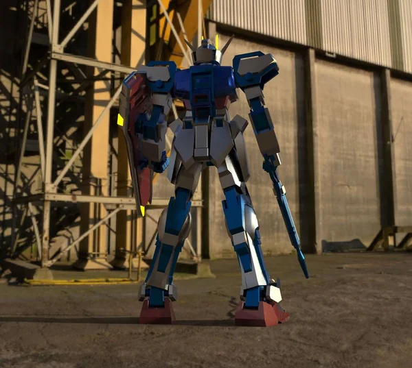 Science Fiction Mecha Soldat Stehend Militärische Futuristische Roboter Mecha Wird — Stockfoto