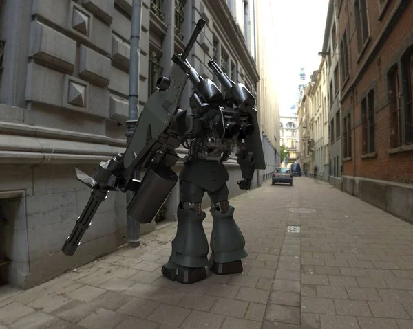 Soldado Mecánico Ciencia Ficción Pie Robot Futurista Militar Mecha Controlada — Foto de Stock