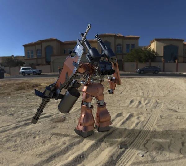 Sci Mecha Soldier Standing Military Futuristic Robot Mecha Controlled Pilot — 스톡 사진