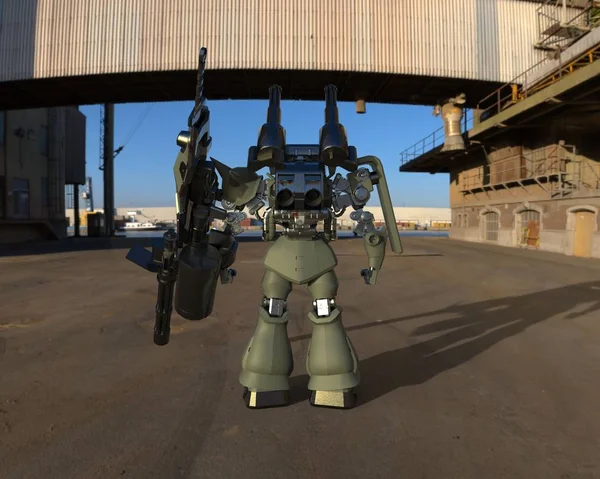 Soldat Méca Science Fiction Debout Robot Militaire Futuriste Mecha Contrôlé — Photo