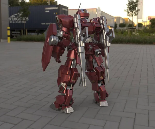 Sci Mecha Soldier Standing Military Futuristic Robot Mecha Controlled Pilot — 스톡 사진