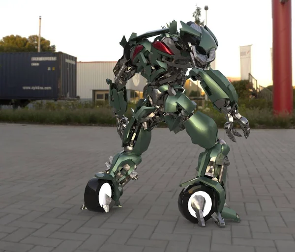 Sci Mecha Soldier Standing Military Futuristic Robot Mecha Controlled Pilot — 스톡 사진