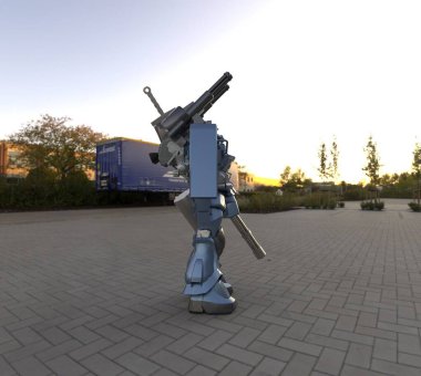 Bilim kurgu meka askeri ayakta duruyor. Askeri gelecekçi robot. Mekagodzilla bir pilot tarafından kontrol ediliyor.