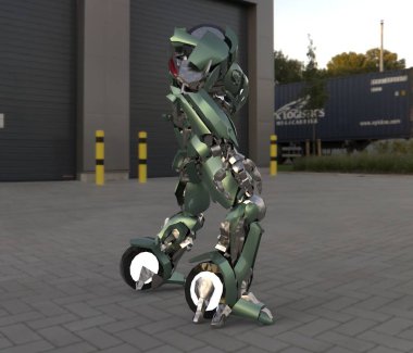 Bilim kurgu meka askeri ayakta duruyor. Askeri gelecekçi robot. Mekagodzilla bir pilot tarafından kontrol ediliyor.