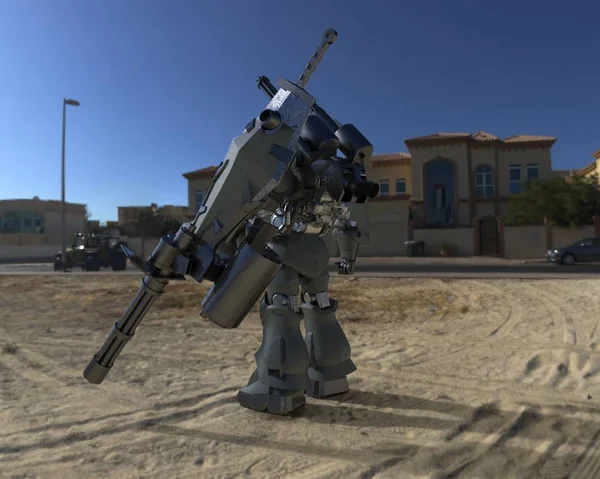 Sci Mecha Soldier Standing Military Futuristic Robot Mecha Controlled Pilot — 스톡 사진