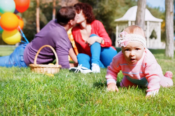 A happy family. Daughter\'s birthday one year.