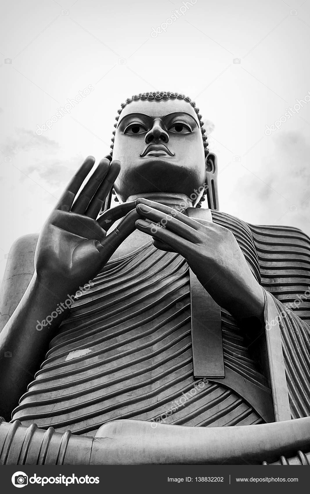 Buddha statue at dambulla cave golden temple sri lanka black and white photo