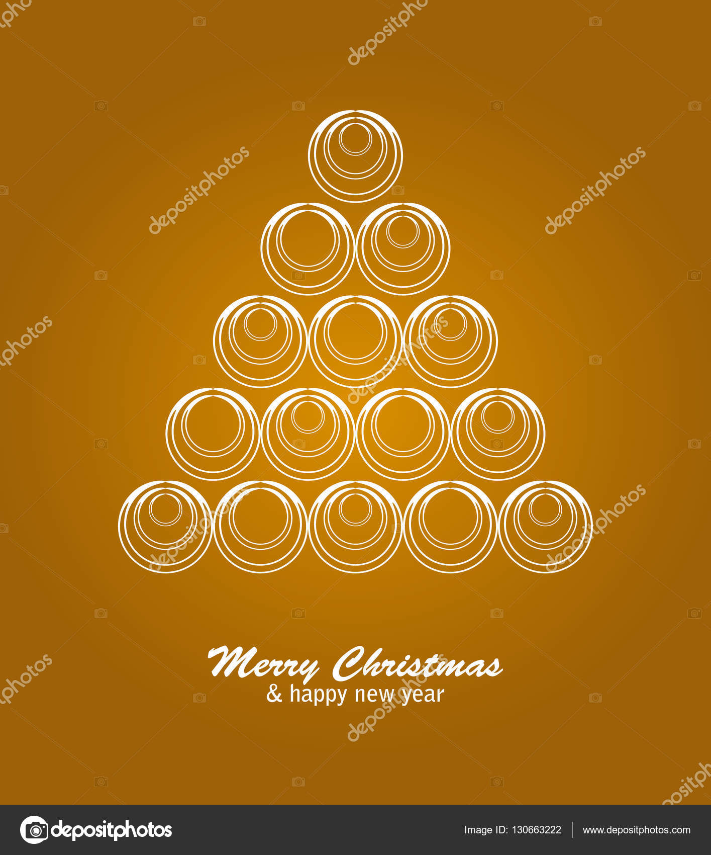 Cartolina di Natale con albero bianco e palline su sfondo d oro — Vettoriale Stock