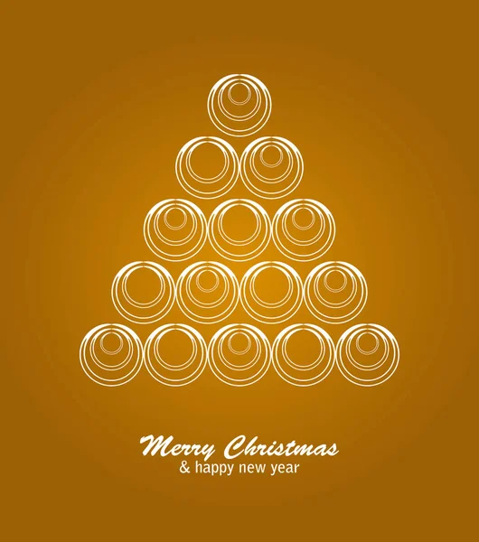 Vánoční přání s bílým stromem a koule na zlaté pozadí — Stockový vektor