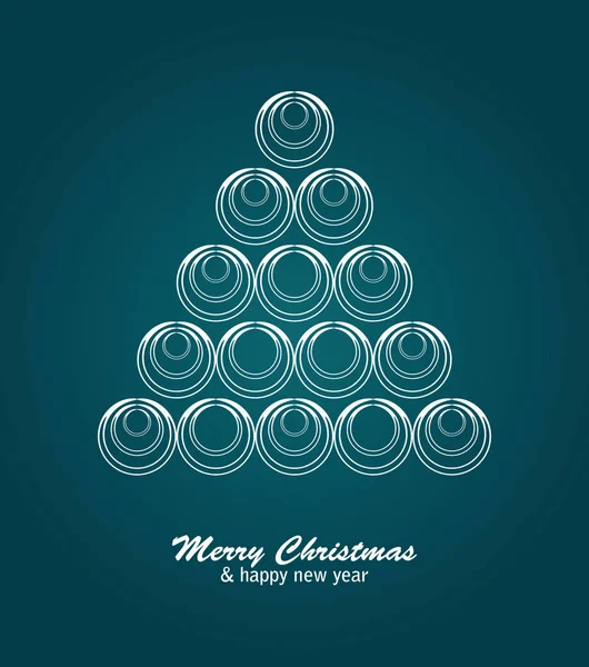 Vánoční přání s bílým stromem a koule na modrém pozadí — Stockový vektor