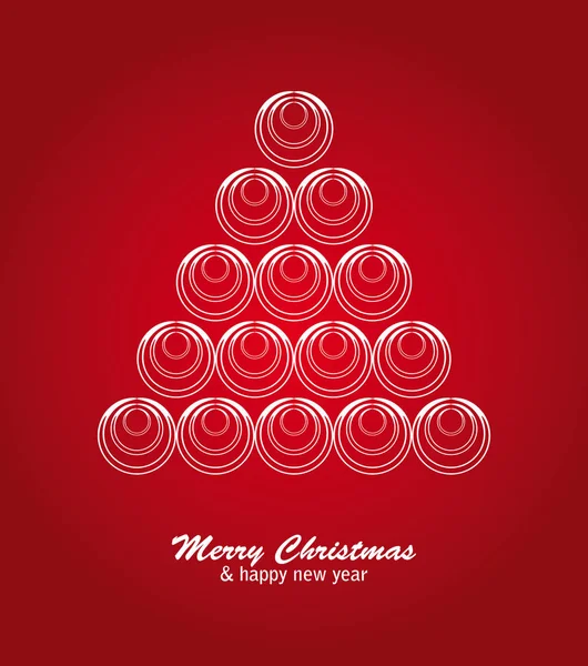 Vánoční přání s bílým stromem a koule na červeném pozadí — Stockový vektor