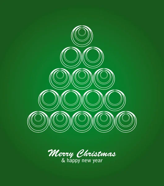 Vánoční přání s bílým stromem a koule na zeleném pozadí — Stockový vektor