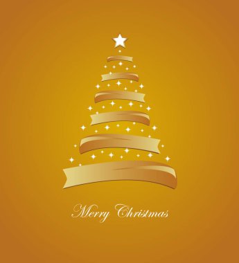 Noel kartı stilize beyaz ve altın ağaç ve yıldız