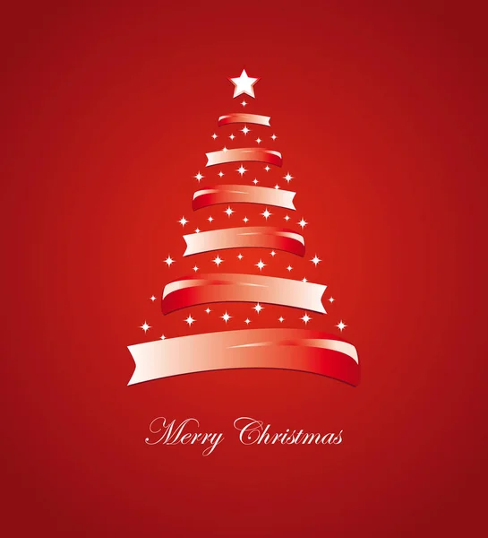 Vánoční přání s stylizované bílý a červený strom a hvězdy — Stockový vektor