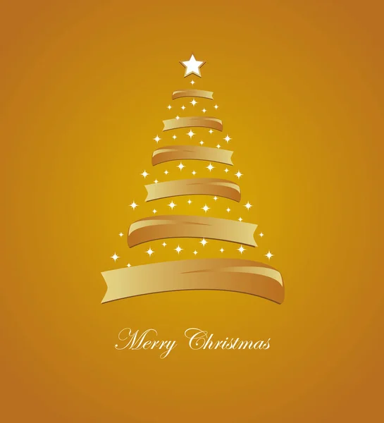 Biglietto natalizio con albero di Natale stilizzato bianco e dorato e stelle Vettoriale Stock