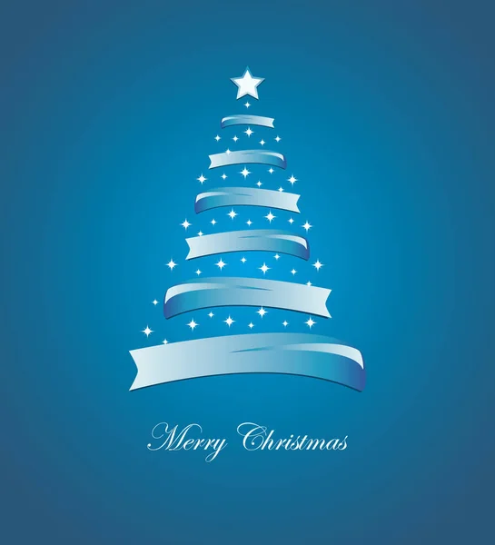 Carte de Noël avec arbre stylisé blanc et bleu et étoiles Graphismes Vectoriels